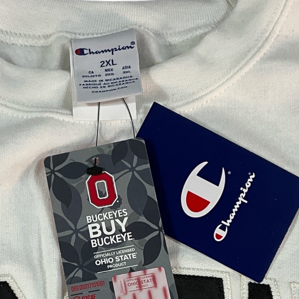 Champion Ohio State Buckeyes Sweatshirt Mens 2XL White New NCAA Tackle Twill - Picture 5 of 8